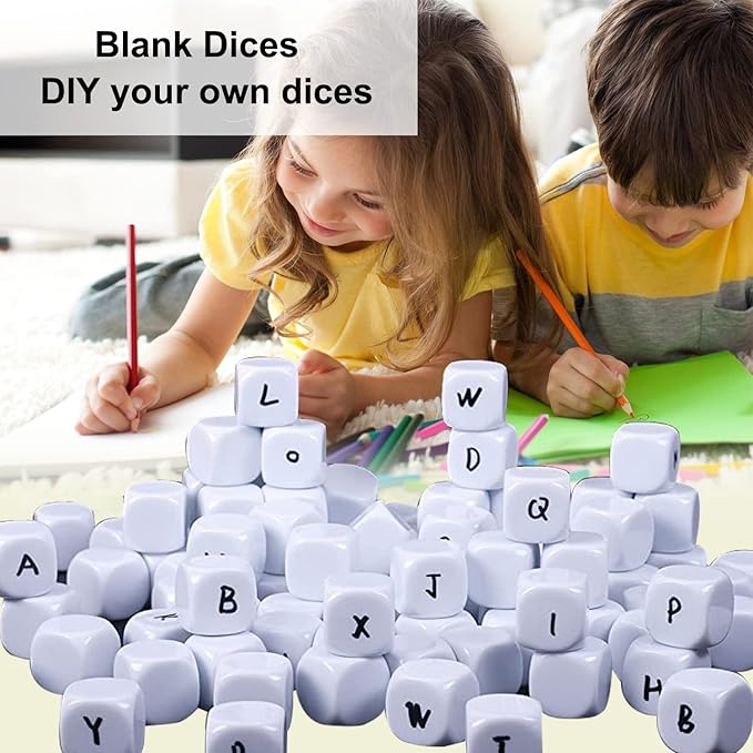 16mm Acrylic Dice with Smoothed Surface Six Sided with Rounded Corner Blank White Dice Cubes for Board Games, DIY Sticker, Math Counting Teaching, Party Fun 100PCS