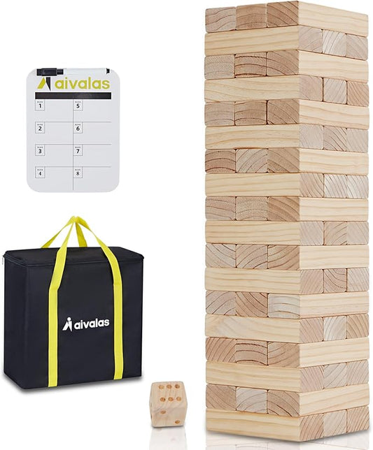 X-Large Size Giant Tumble Tower, 56 Blocks Outdoor Yard Games Stacking Games Includes Dice Carrying Bag Scoreboard, Stacking Up to 5FT for Backyard Lawn Party Playing