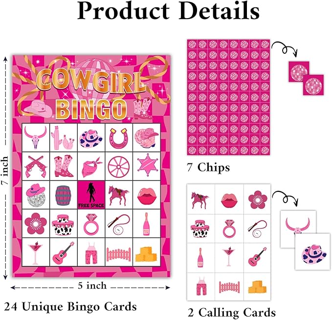 Cowgirl Bingo Games, 24 Players Bingo Cards, Cowgirl Party Activities for Family Friends, Birthday Gifts for Women Ladies, Bingo Supplies Cowgirl Bachelorette Party Supplies -06