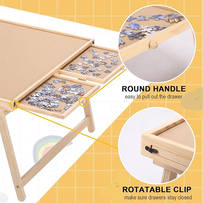 Puzzle Board 1500 Pieces,34.3”x 26.5” Jigsaw Puzzle Table with 4 Drawers and Cover,Portable Board GameTable with Folding Legs for Adults and Teens