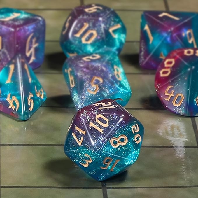 CiaraQ DND Polyhedral Dice Set for Dungeons and Dragons RPG MTG Role Playing Table Games-with 1 Dice Pouch (Blue + Purple + Glitter)