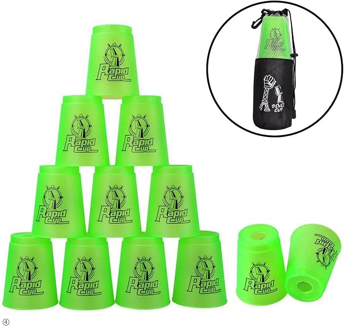 DEWEL Stack Game with 15 Stack Ways, 12pc Cup Set, Sport Stacking Cups BPA-Free, Classic Family Game, Great Gift for Stack Games Lover. (Green)