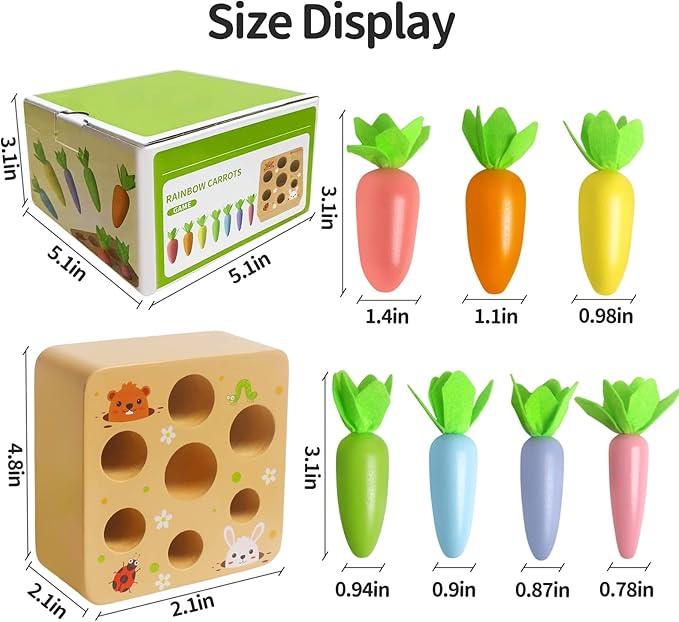 Skrtuan Wooden Toys for 1 2 3 Year Old Toddlers Baby Boys and Girls, Montessori Toy Carrot Harvest Game Shape & Sorting Matching Puzzle, Educational Developmental Birthday Gifts for Babies 6-12 Months