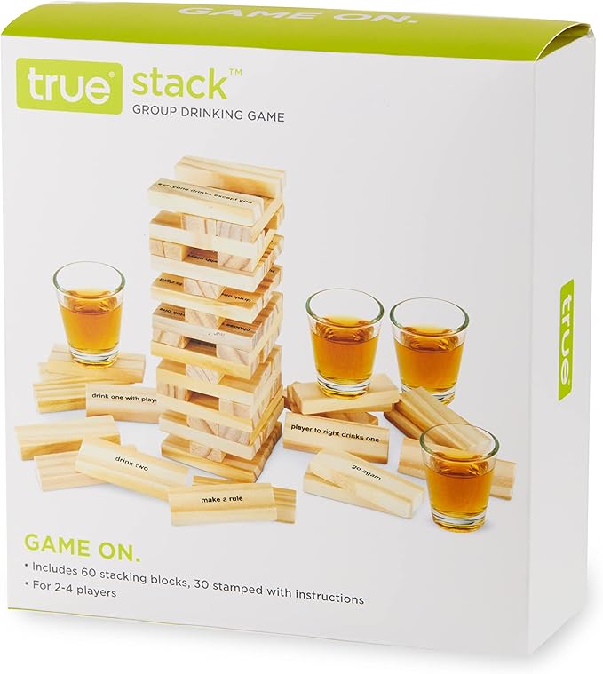 True Stack Blocks Game - Indoor or Outdoor Games for Adults - Adult Drinking Games - Stacking Game with Shot Glasses - Set of 1