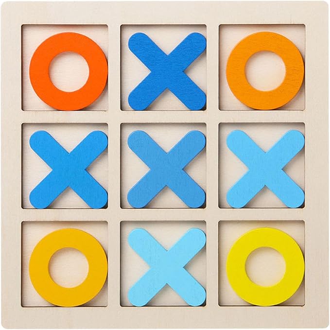 Wooden Tic TAC Toe Game Noughts and Crosses Chess Board Game XO Table Toy for Outdoor Indoor Kids Families Coffee Table Decor, Yellow