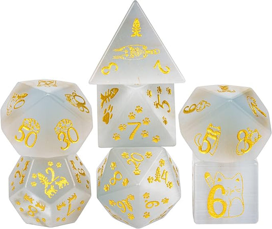 UDIXI Gemstone Dice Set 7PCS Stone DND Dice with Gift Case for Dungeons and Dragons Tabletop Game (Cat's Eye Stone)