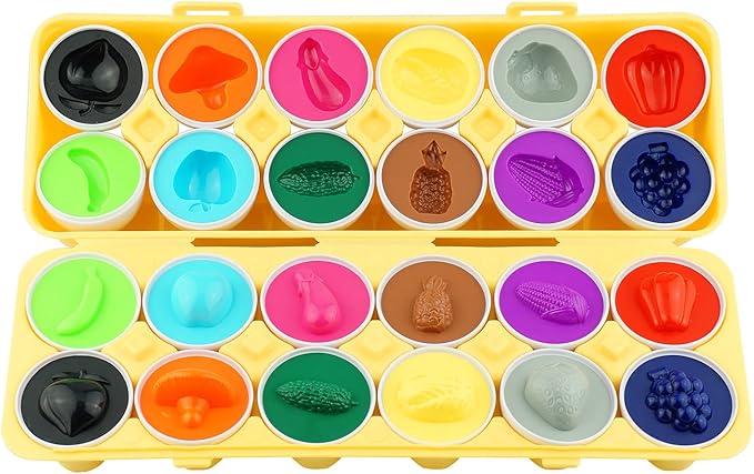 Dimple 12 PCS Vegetable Egg Matching Toy with Holder – STEM Easter Eggs, Educational Shape & Color Sorting Puzzle, Plastic Easter Eggs, Baby Easter Basket Stuffers, Easter Gifts for Kids