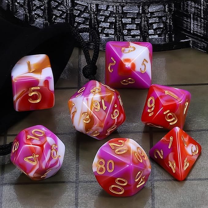 CiaraQ DND Polyhedral Dice Set for Dungeons and Dragons RPG MTG Role Playing Table Games-with 1 Dice Pouch (Red+Pink+Orange)