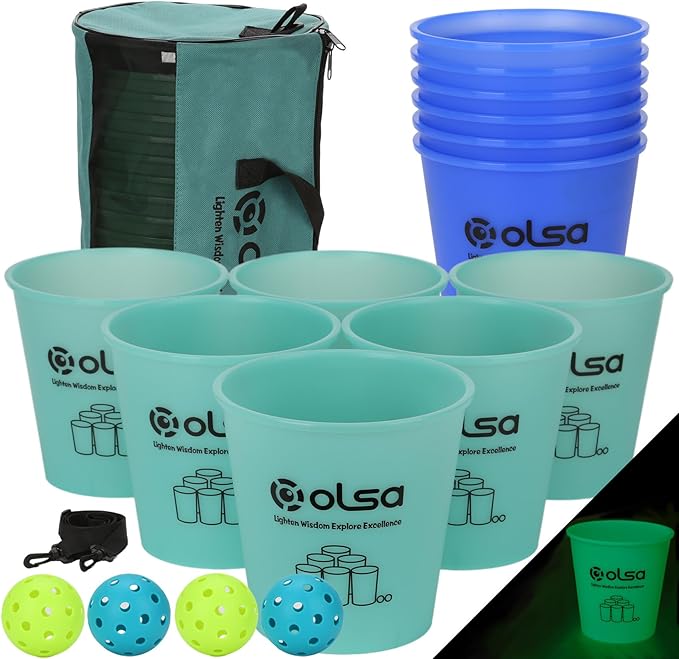 Olsa Giant Yard Pong Outdoor Games, Toss Games for Beach, Camping, Lawn and Backyard, Adults and Family (Green & Blue Glow in Dark)