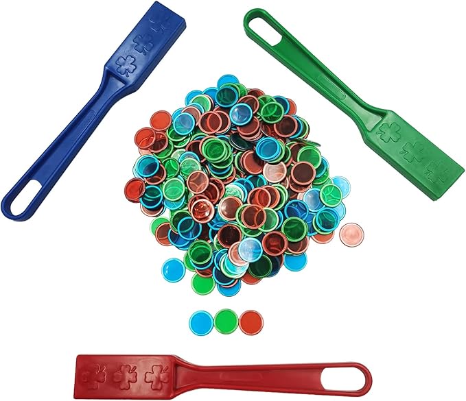 SEETOOOGAMES Magnetic Wand Bingo Chip Set - 300 Metal Chips with 3 Pack Magnet Wands for Classroom, Science Learning, Counting, Family Game Night Activities