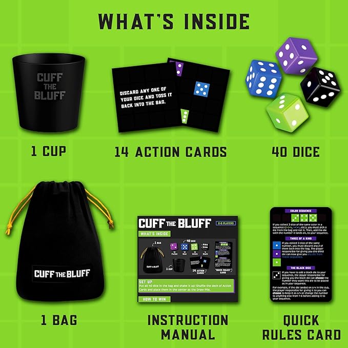 Cuff The Bluff - Fun Bluffing Dice & Card Game for Family Game Nights, Ideal for Kids, Teens & Adults, Gifts for Ages 12 and Up, Endless Laughter & Strategy
