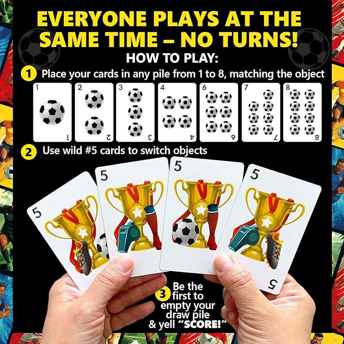 QUOKKA Soccer Fast-Paced Card Game for Kids & Adults – 128 Cards & Easy Rules – Quick & Fun Matching Game – 2-8 Players – Ages 8+ – Perfect for Family Games Night, Travel and Parties