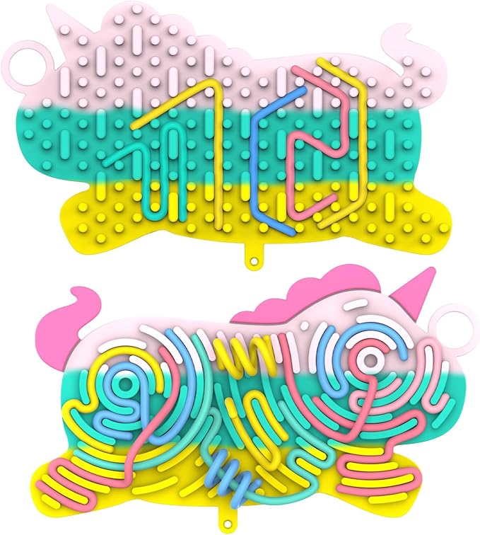 Silicone Sensory Activity Board,Double-Sided Busy Board for Fine Motor Skill,Fidget Toy for Calming, Stress, Anxiety, ADHD , Autism , Silent, No Mess , Kids 3+ & Adults(Unicorn,Colorful)
