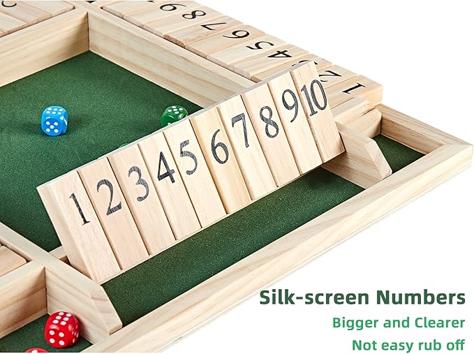 ApudArmis 4-Way Shut The Box 14 Inches, Large Wooden Board Game Set with Dice, Shut-The-Box for Kids & Adults - Learning Addition Classroom Home Party Pub