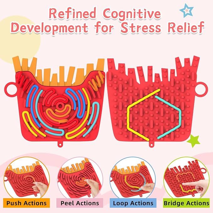 Silicone Sensory Activity Board,Double-Sided Busy Board for Fine Motor Skill,Fidget Toy for Calming, Stress, Anxiety, ADHD , Autism , Silent, No Mess , Kids 3+ & Adults(Chips,Red)