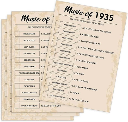QUPT 90th Birthday Party Games, Music of 1935 Games, Birthday Party Supplies for Adults, Fun 1935s Party Game，Pack of 30 Cards