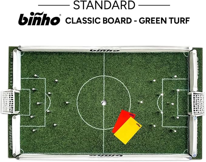 Binho Board Classic Board Game Green Turf - 2-Player Fast-Paced Finger Flicker Pinball Family Board Games - Portable Tabletop Sports Game Set for Any Occasion