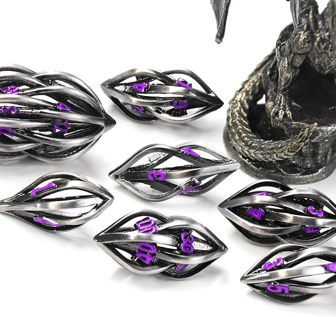 DND Dice Set for Dungeons and Dragons, Metal D&D Dice 7PS/Set, ZHOORQI Polyhedral Dices Set for Role Playing Game Gifts(Arcanum-Purple)