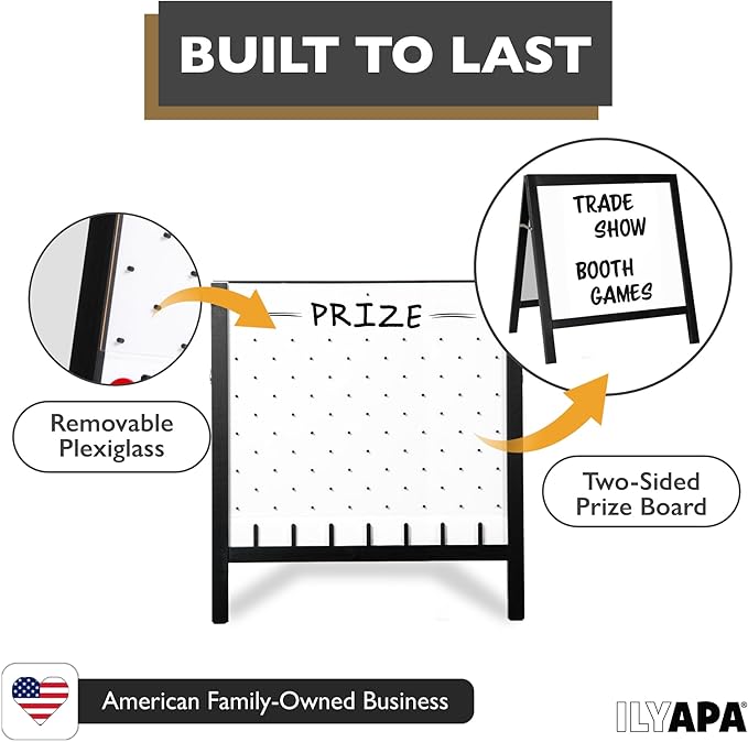 lyapa Large Portable Prize Drop Game - 41x27.5 Inch Double Sided Penny Drop Game for Events and Trade Show - Includes 16 Coin Drop, Wooden A-Frame Whiteboard Sign, Eraser & Token Storage Tote