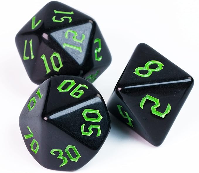 7-Die DND Dice Set Polyhedral Dice Set with a Leather Dice Bag, D&D Dice Set for Dungeons and Dragons, RPG, MTG Table Games (Black)