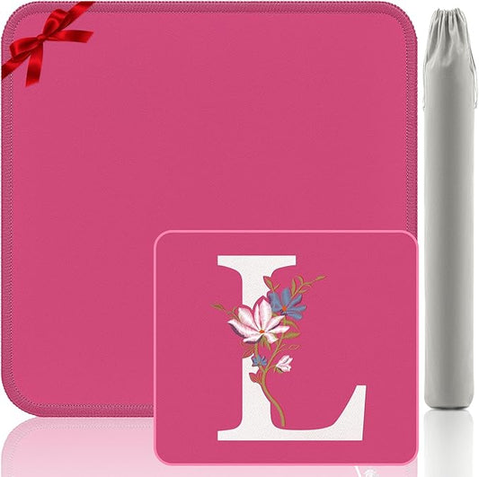 Mahjong Mat | Neoprene Anti-Slip Noise Reduction, Simple Design & Embroidery | 32.4x32.4 Inch Pink | Perfect for Mahjong, Board Games & Tile Games | Elegant Gift(Custom L Letter)