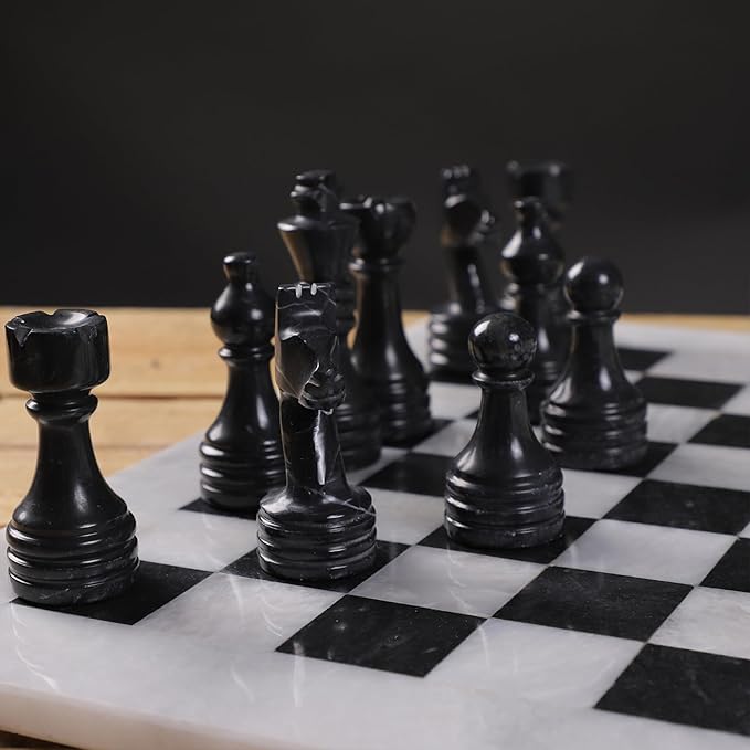 15 Inch Luxury Chess Set Classic Chess Boards for Adults with Handcrafted Stone Board & Marble Chess Pieces Ideal for Home Decor (White & Black)