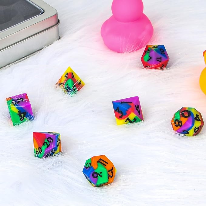 DND Dice Set Sharp Edge Dice Set 7 Piece DND polyhedral Dice Numbers with Gold Leaf Exquisite Tin Box Packaging,Ideal for Dungeons & Dragons RPG and Board Games (Rainbow)
