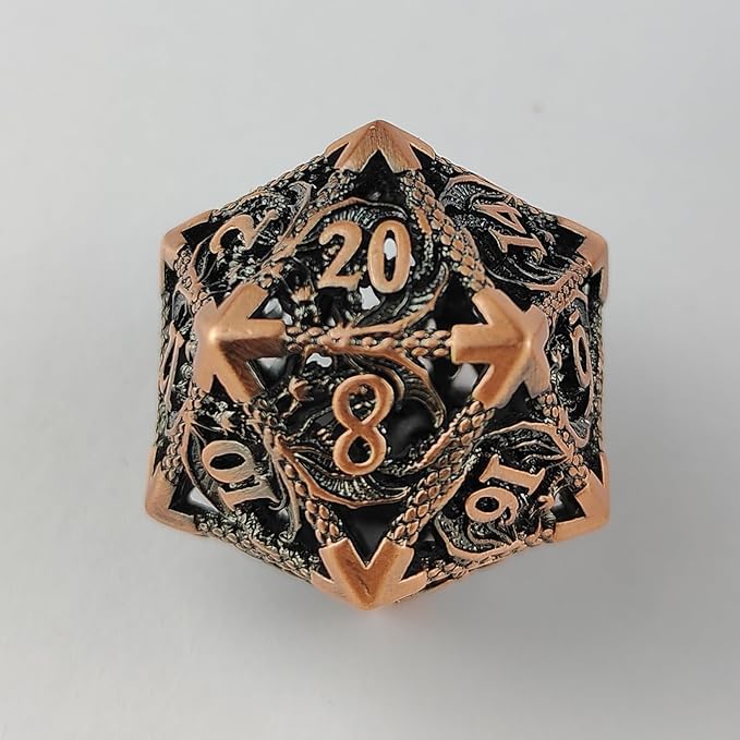 Hollow Dragon Metal Dice,Unique Dungeons and Dragons Polyhedral Dice Set for D&D TRPG,MTG,Pathfinder,Table Board Roll Playing Games D4 D6 D8 D10 D% D12 D20 (Copper)