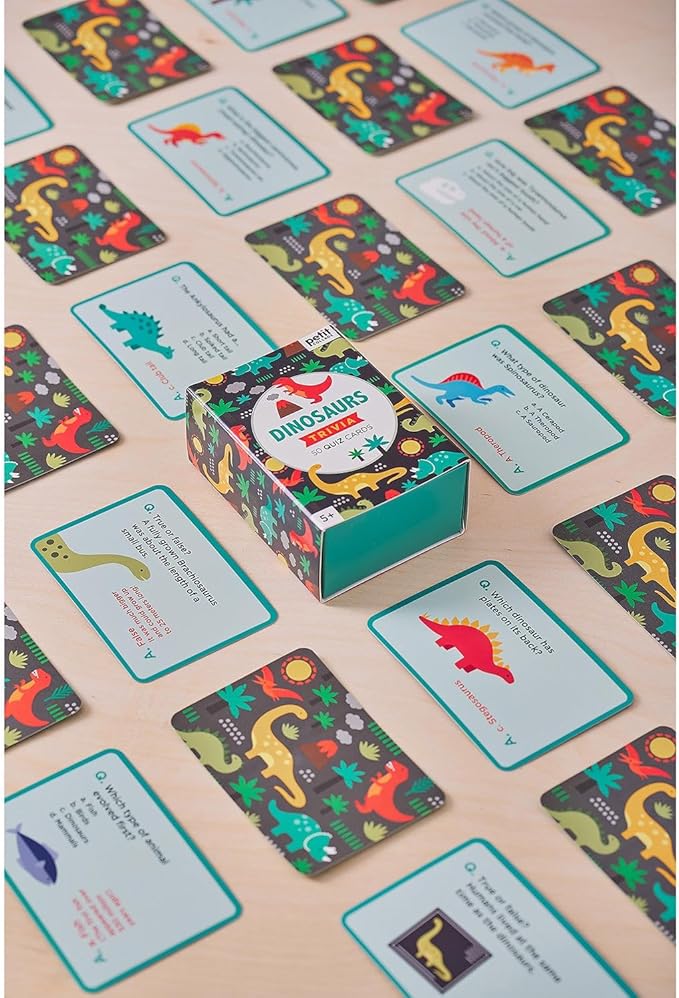 Petit Collage Dinosaurs Trivia Quiz Cards – Fun Card Game for Kids, Kids Trivia Game for Ages 5+ – Includes 50 Dinosaur-Themed Quiz Cards – Perfect for Family Fun
