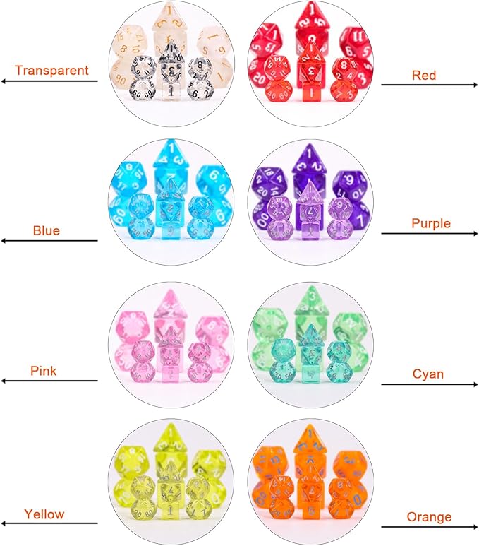 8 Sets Polyhedral RPG Mini Dice (56pcs),10mm Mini Dice Set,10mm Mini Transparent DND Magic The Gathering Dice Set for MTG,RPG,D&D Dungeons and Dragons Role Playing Game