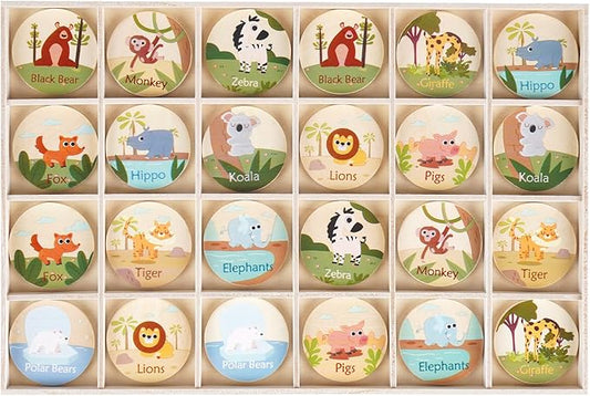 24Pc Animal Memory Matching Cards, Wooden Memory Chess Age 3-5, Educational Memory Matching Game for Kids Adults Educational Game Family Travel Board Games for Early Learning Brain-Boosting