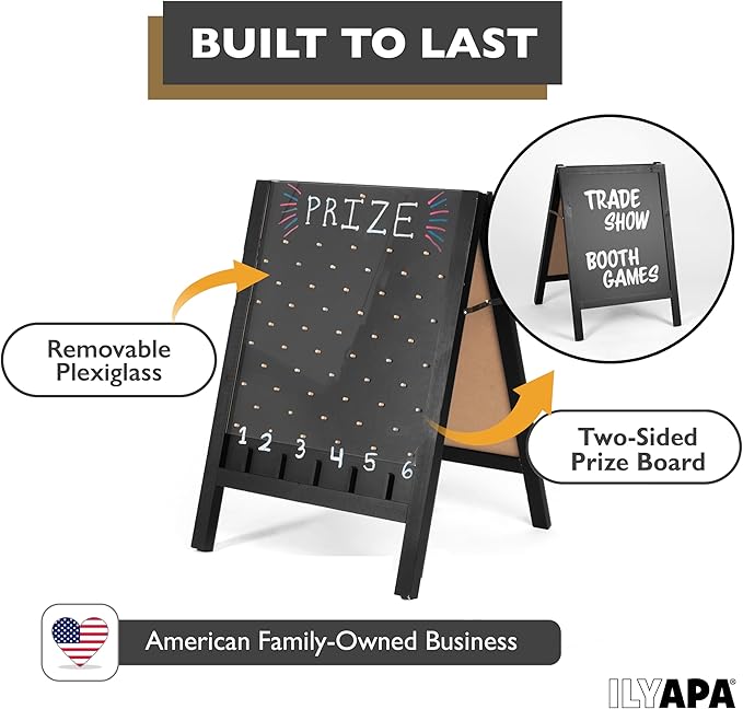 Ilyapa Board Large Prize Drop Game, 21 X 30 Double Sided Penny Drop & Wooden A-Frame Chalkboard Sign for Trade Show - Game Board Large