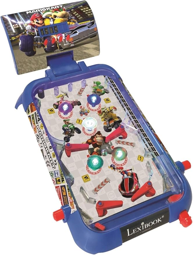 Lexibook Nintendo Mario Kart Table Electronic Pinball, Action and Reflex Game for Children and familiy, LCD Screen, Light and Sound Effects, Blue / red, JG610NI