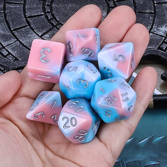 CiaraQ DND Polyhedral Dice Set for Dungeons and Dragons RPG MTG Role Playing Table Games-with 1 Dice Pouch (Blue+Pink+White)