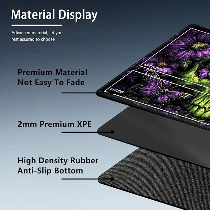 MTG Playmat Size 23.6x13.8in with Storage Bags Portable Playmat TCG and Board Game Mat for Cards Rubber Base Slip-Resistant Mousepad Desk Mat (Green Skull,with Zone)