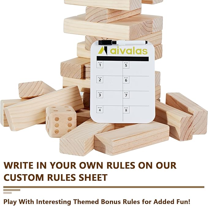X-Large Size Giant Tumble Tower, 56 Blocks Outdoor Yard Games Stacking Games Includes Dice Carrying Bag Scoreboard, Stacking Up to 5FT for Backyard Lawn Party Playing