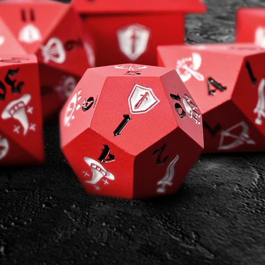 7PCS Metal Dice Set for Dungeons and Dragons,Class Icons Dice,Role Playing Board Games Accessories (Red)