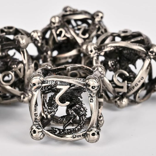 DND Metal Dice Set, UBEUCK 7PCS Gear Metal DND Dice Set for Dungeons & Dragons Board Games Boxes (Antique Nickel dice 2)