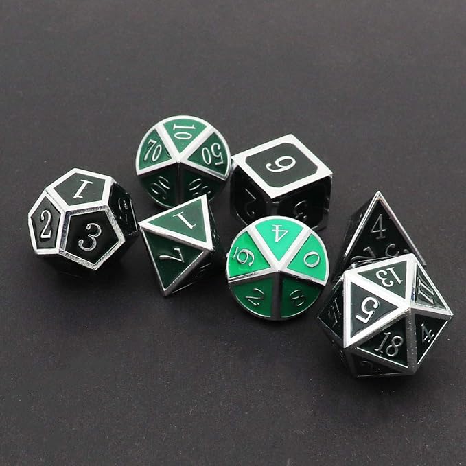 Haxtec Color Shifting Metal DND Dice Set Temperature Sensitive Polyhedral D&D Dices for RPG Dungeons and Dragons-Silver Black Green Shift