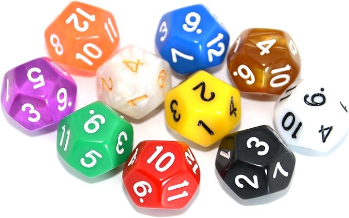 SmartDealsPro 10-Pack D4 D6 D8 D10 D12 Multi Colored Polyhedral Dice for for Dungeons and Dragons DND RPG MTG Table Games (Mix Color(Opaque&Pearl&Transparent, D12)