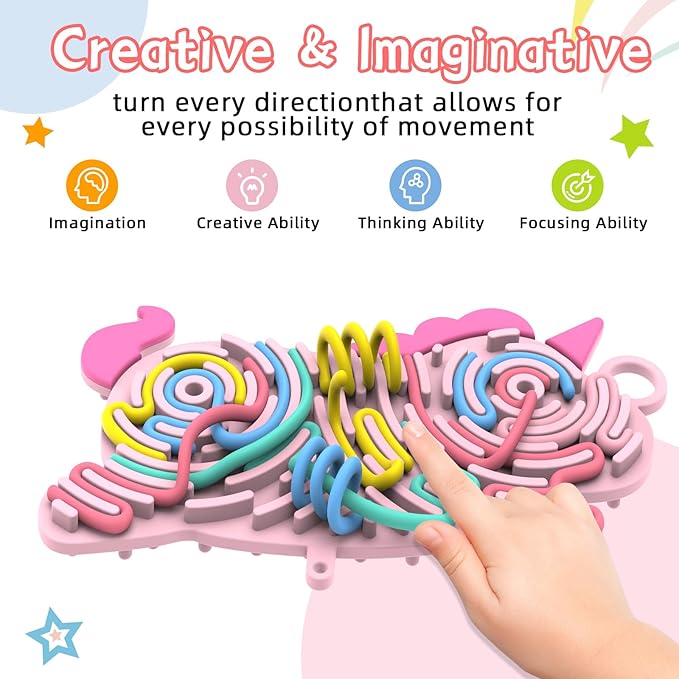 Silicone Sensory Activity Board,Double-Sided Busy Board for Fine Motor Skill,Fidget Toy for Calming, Stress, Anxiety, ADHD , Autism , Silent, No Mess , Kids 3+ & Adults(Unicorn,Pink)