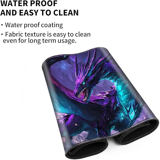 for MTG Playmat for Trading Card Games, Non-Slip Rubber Smooth Surface with Stitched Edges, Durable Desk Pad for Card Games, Custom Anime Playmat, Majestic Dragon Purple Blue Glowin