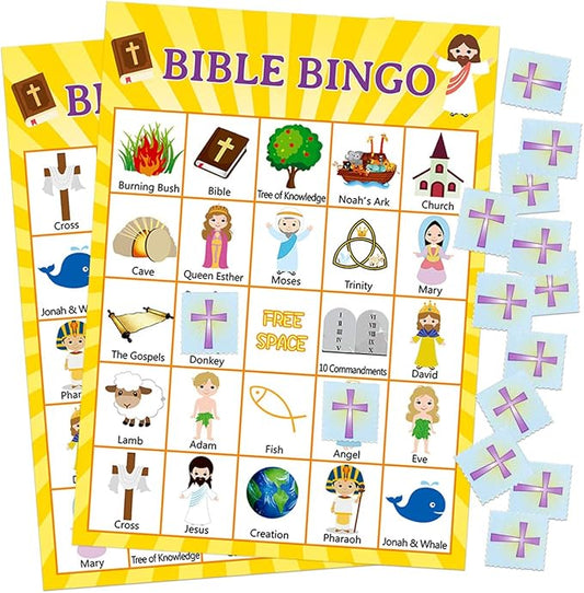Fancy Land Bible Bingo Game for Vacation Bible School 24 Players for Kids Christian Sunday Church