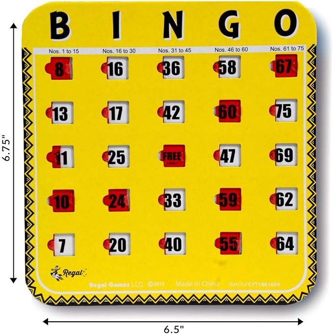 Regal Bingo Bulk Bingo Cards with Sliding Windows - Reusable Large Print Bingo Game Cards for Adults Large Group - 8 Pack, Yellow