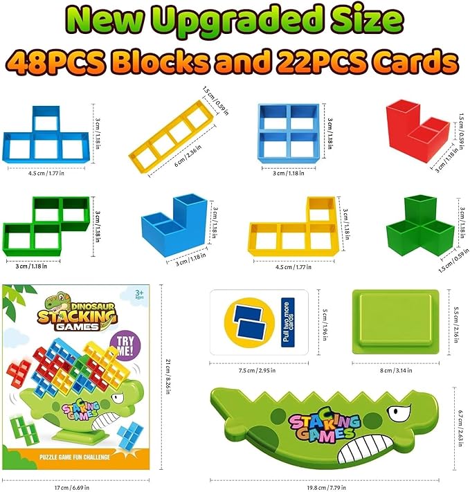 Tower Stack Board Games for Kids 8-12 Years, 48PCS Balance Building Blocks, Stack Attack Toy for 2 Players, Family, Parties, Travel, Adults