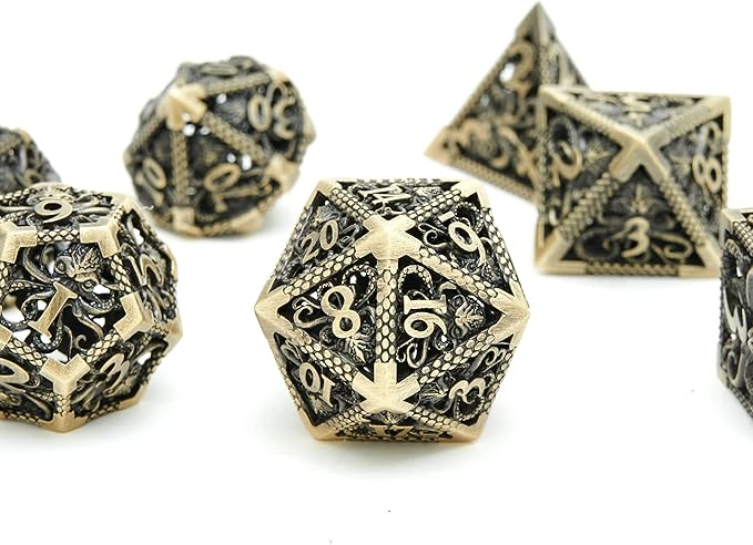 Hollow Metal DND Game Dice Dark Blue 7Pcs Set for Dungeons and Dragons RPG MTG Table Games D&D Pathfinder Shadowrun and Math Teaching