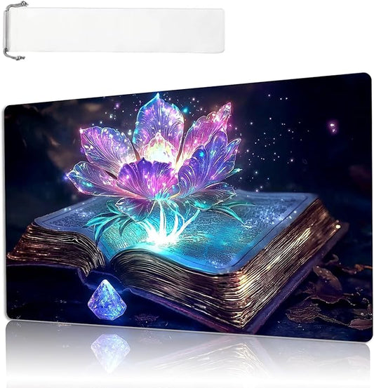 MTG Playmat Size 23.6x13.8in with Storage Bags Portable Playmat TCG and Board Game Mat for Cards Rubber Base Slip-Resistant Mousepad Desk Mat (Magic Lotus Flower,No with Zone)