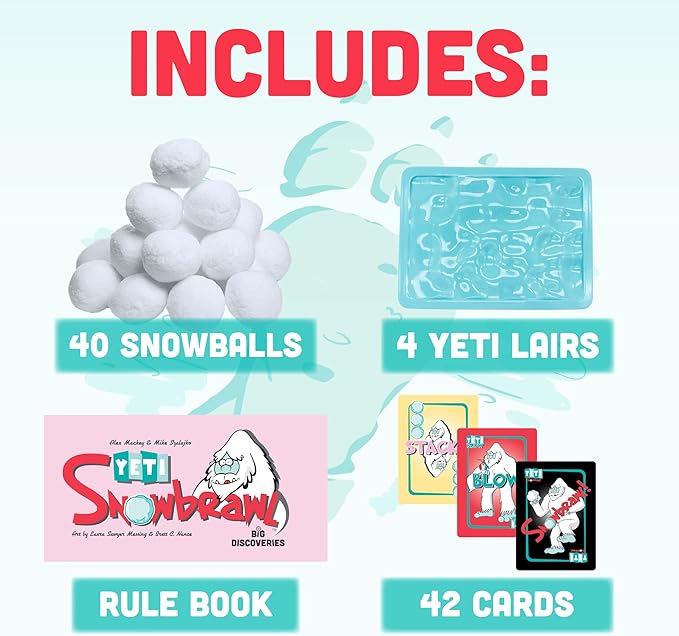 Big Discoveries Yeti Snowbrawl - A Snowball Stacking Brawl Card Game | Includes 40 Snow Balls - Fun Board Game for Kids, Teens, Adults