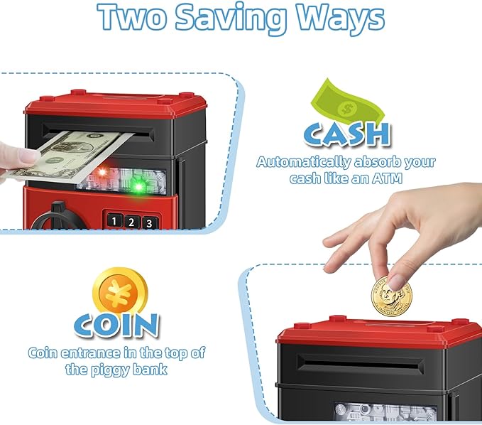 Piggy Bank for Kids, Money Bank Toys for Ages 6 7 8 10 11 12 13, Electronic Cash Coin Money Saving Box， Birthday for 8 9 10 Year Old Boys Girls