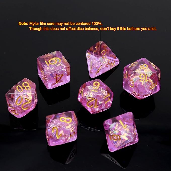 Haxtec Purple DND Dice Set 7PCS Resin Polyhedral D&D Dice W/Iridescent Mylar Inclusion for Roleplaying Games Dungeons and Dragons Gift